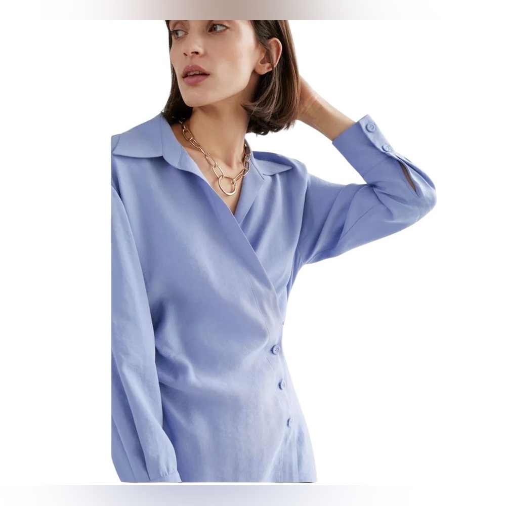 & OTHER STORIES Asymmetric Mini Shirt Dress Light Blue size 10 - Picture 3 of 11